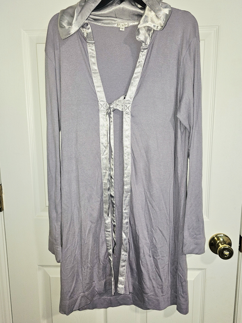 PJ Harlow Josie Hooded Satin Trim Cardigan Robe - Lavender - Small